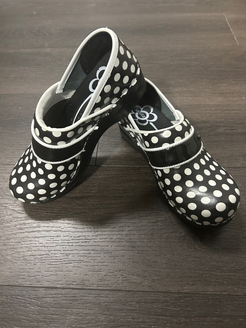 Sanita Black and White Polka Dot Danish Clogs